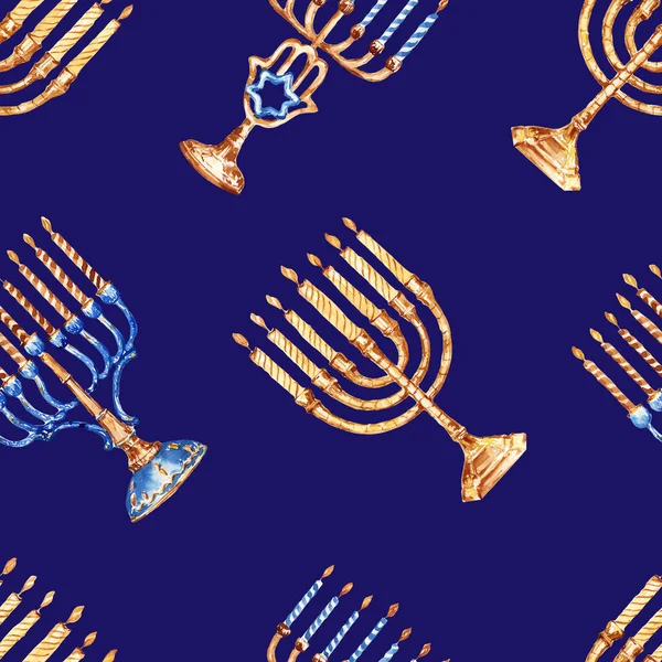 Férias Judaicas Hanukkah Design Padrão Sem Costura Com Elementos Tradicionais — Fotografia de Stock