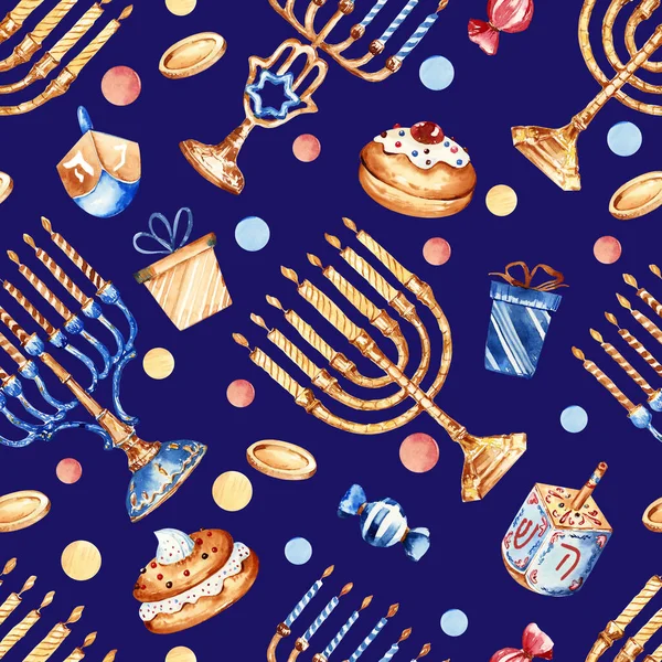 Jewish Holiday Hanukkah Seamless Pattern Design Traditional Elements Bakery Jewish — Stock Photo, Image