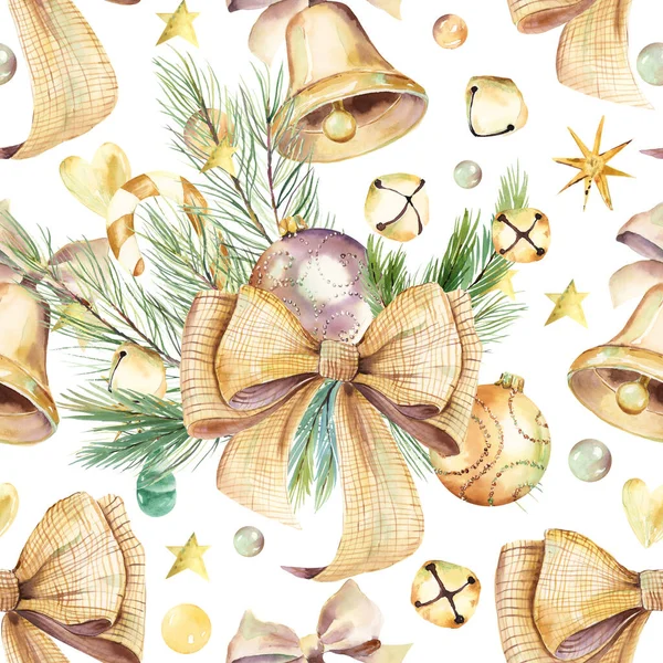Aquarell Weihnachten Nahtlose Muster Auf Weißem Hintergrund Digitales Weihnachtspapier Gold — Stockfoto