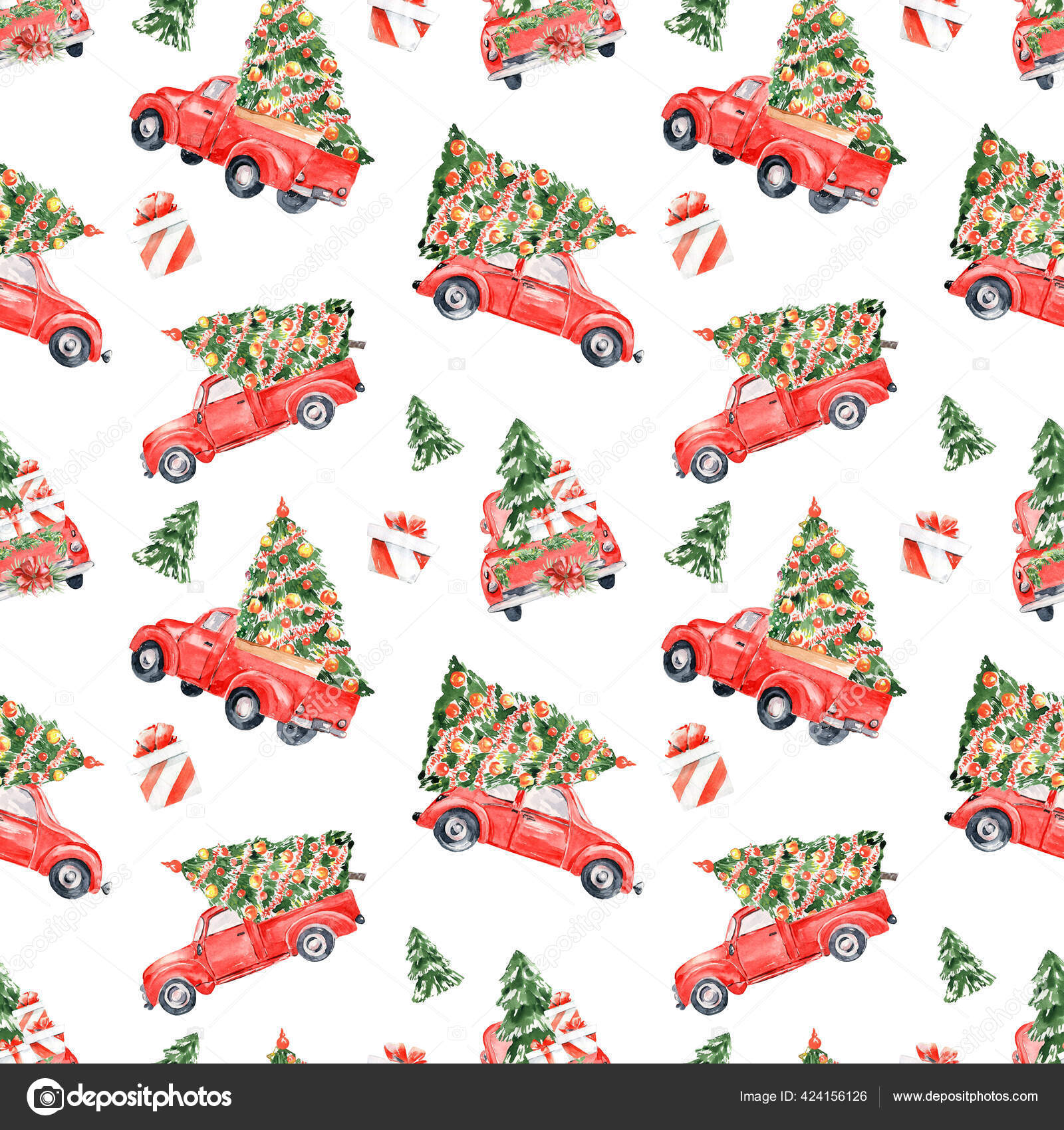 Merryland Christmas Truck Pattern (Red) / Tissue Paper Pack