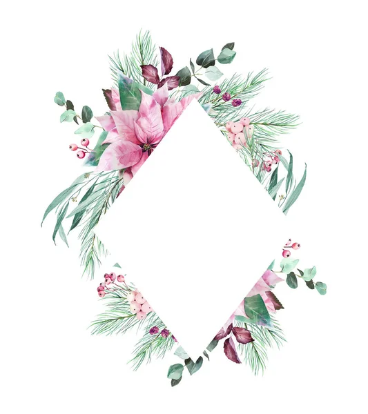 Aquarel Roze Poinsettia Eucalyptus Clipart Roze Kerstkrans Decoratie Voor Digitale — Stockfoto