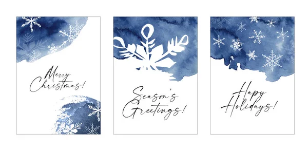 Watercolor Snowfalkes Frames Watercolor Winter Holiday Clipart Hand Drawn Navy — Stock Photo, Image