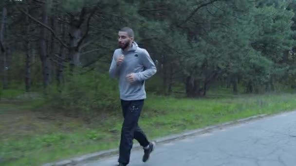 Sportiv man joggar på väg i parken — Stockvideo