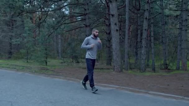 Sportowy człowiek jogging na drodze w parku — Wideo stockowe