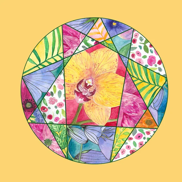 Suluboya Enneagram Simgesi Renkli Resimleme Kişilik Enneagramı Logo Piktogram Yüzük — Stok fotoğraf