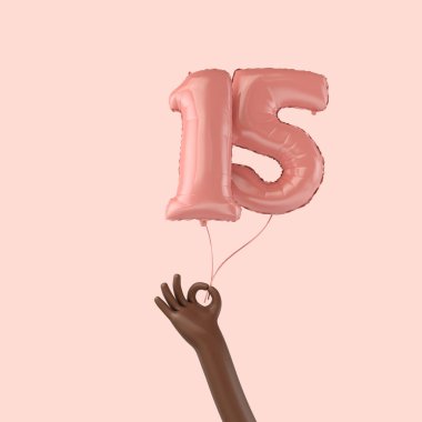15. yaş günü için pembe folyo kutlaması balonu tutuyorum. 3B Hazırlama