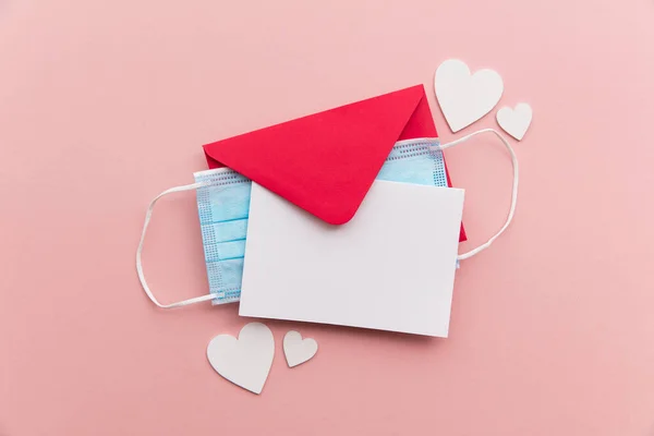 Love Letter White Card Red Paper Envelope Mock Stock Photo by