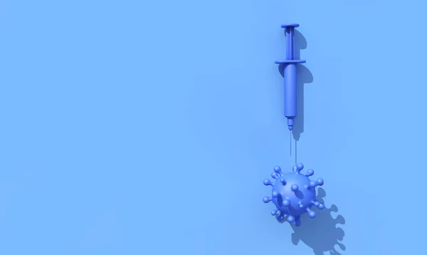 Kovid bir virüsün yanında aşı şırıngası. 3B Hazırlama — Stok fotoğraf