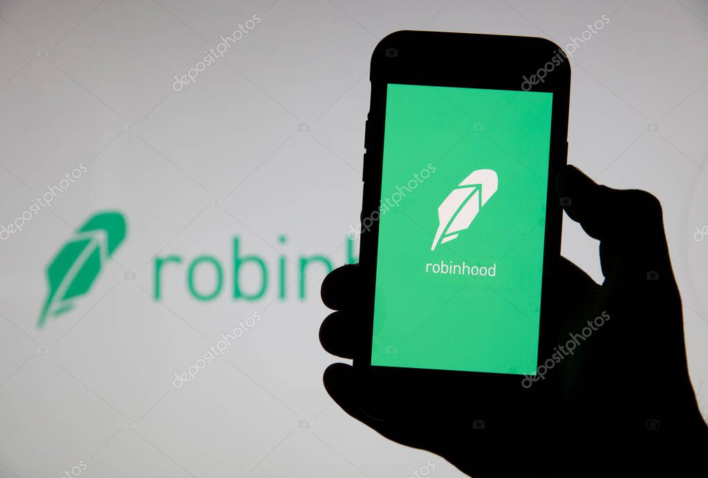 LONDON, UK - January 2021: Robinhood financial investing app on a mobile device.
