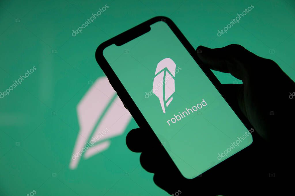 LONDON, UK - January 2021: Robinhood financial investing app on a mobile device.