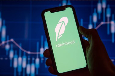 LONDON, İngiltere - Ocak 2021: Robinhood mobil bir cihaz üzerinde finansal yatırım uygulaması