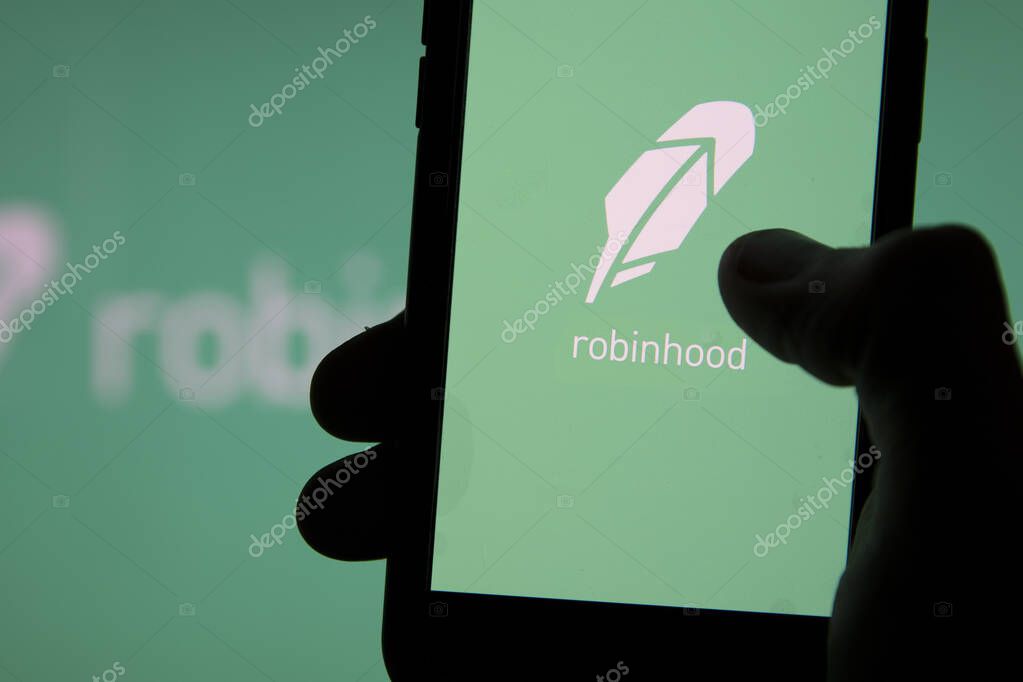 LONDON, UK - January 2021: Robinhood financial investing app on a mobile device.