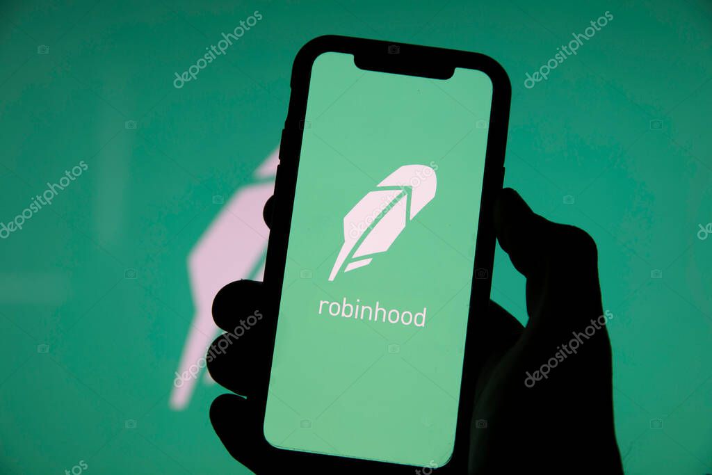 LONDON, UK - January 2021: Robinhood financial investing app on a mobile device.