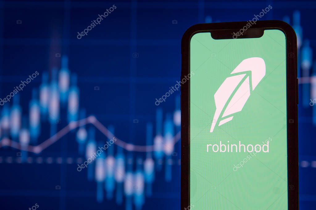 LONDON, UK - January 2021: Robinhood financial investing app on a mobile device.