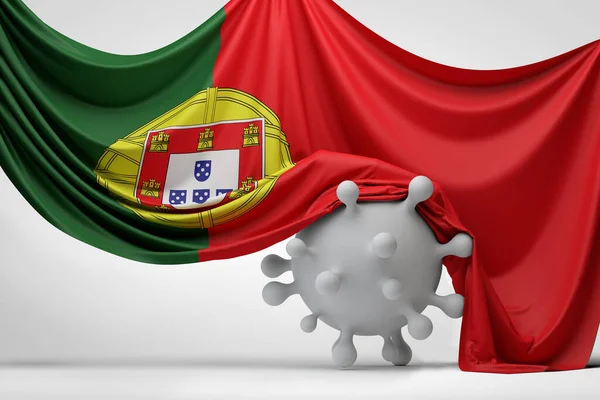 Portugalská národní vlajka zakrytá molekulou nákazy viru Covid. 3D vykreslování — Stock fotografie