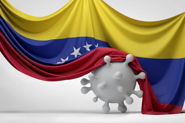La bandiera venezuelana ha ricoperto una molecola della malattia del virus Covid. Rendering 3D — Foto Stock