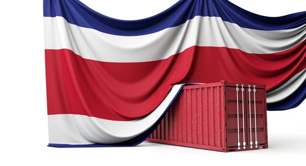 Bandera de Costa Rica envuelta sobre un contenedor comercial. Renderizado 3D —  Fotos de Stock