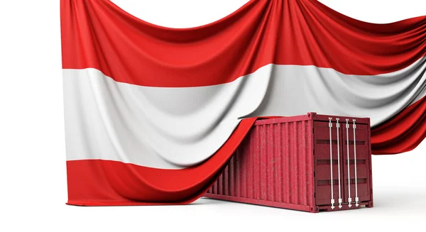 La bandiera austriaca copriva un container commerciale. Rendering 3D — Foto Stock