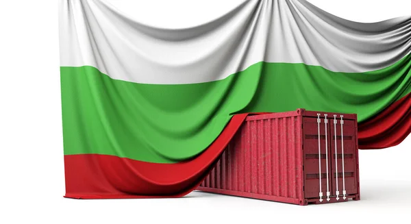 Флаг Болгарии задрапирован над коммерческим грузовым контейнером. 3D рендеринг — стоковое фото