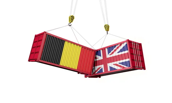 Egyesült Királyság és Belgium üzleti kereskedelmi megállapodás. Összecsapó konténerek. 3D Render — Stock Fotó