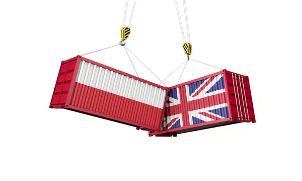 Egyesült Királyság és Indonézia üzleti kereskedelmi megállapodás. Összecsapó konténerek. 3D Render — Stock Fotó