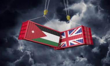 İngiltere ve Ürdün ticaret anlaşması. Çarpışan kargo konteynerleri. 3B Hazırlama
