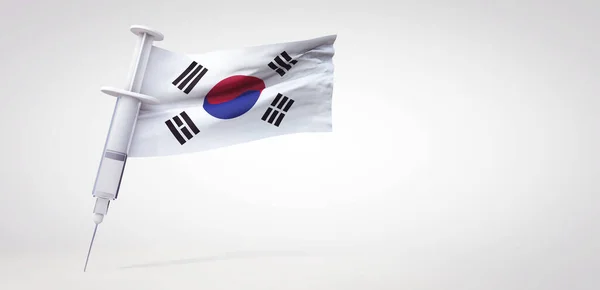 Impfspritze mit südkoreanischer Flagge. 3D-Rendering — Stockfoto