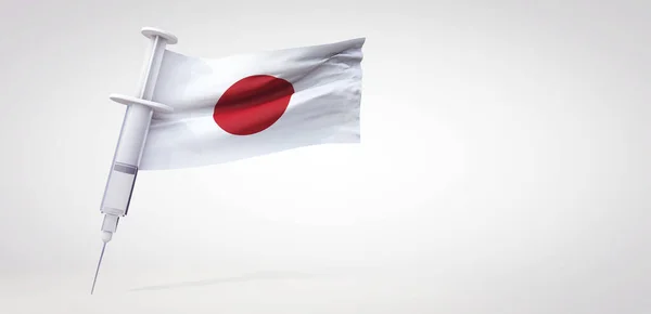 Шприц для вакцинации с японским флагом. 3D рендеринг — стоковое фото