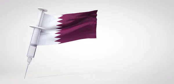 Katar zászlóval ellátott védőoltási fecskendő. 3D Renderelés — Stock Fotó