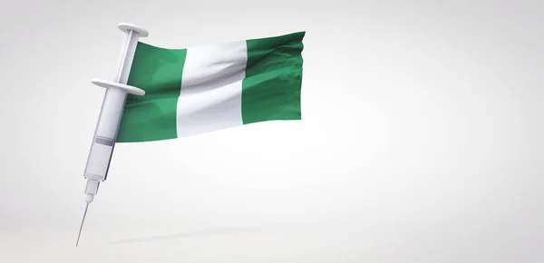 Jeringa de vacunación con bandera nigeria. Renderizado 3D — Foto de Stock