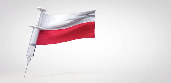 带有波兰国旗的疫苗免疫注射器。3D渲染 — 图库照片