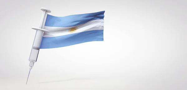 Strzykawka do szczepień z flagą Argentyny. Renderowanie 3D — Zdjęcie stockowe