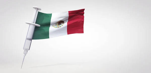 Jeringa de vacunación con bandera mexicana. Renderizado 3D — Foto de Stock