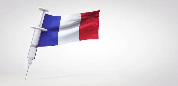 Jeringa de vacunación con bandera de Francia. Renderizado 3D — Foto de Stock