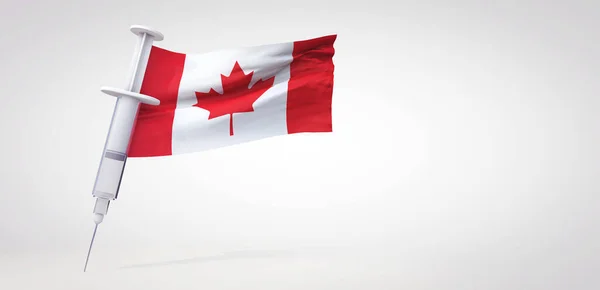 カナダ国旗のワクチン接種注射器。3Dレンダリング — ストック写真