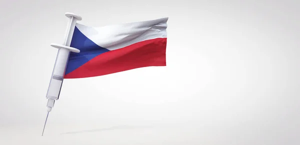 백신 접종 주사기와 체코 공화국 국기. 3D 렌더링 — 스톡 사진