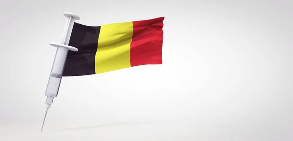 Impfspritze mit belgischer Flagge. 3D-Rendering — Stockfoto