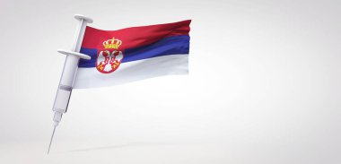 Sırbiya bayraklı aşı şırıngası. 3B Hazırlama