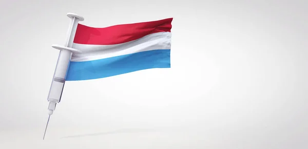 Вакцинаційний імунізаційний шприц з прапором Люксембургу. 3D рендерингу — стокове фото