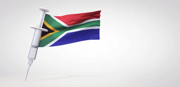 Шприц імунізації від вакцини з прапором Південної Африки. 3D Рендерінг — стокове фото