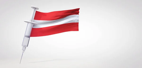 Strzykawka do szczepień z flagą austriacką. Renderowanie 3D — Zdjęcie stockowe