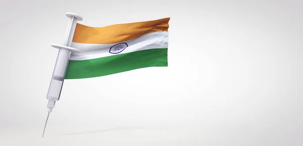 Seringue de vaccination avec drapeau indien. Rendu 3D — Photo