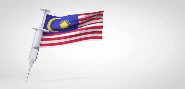 Шприц для вакцинации с флагом малайзии. 3D рендеринг — стоковое фото
