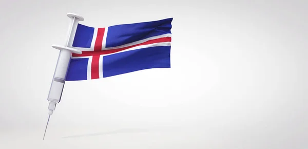 Seringa de imunização da vacina com bandeira da Islândia. Renderização 3D — Fotografia de Stock