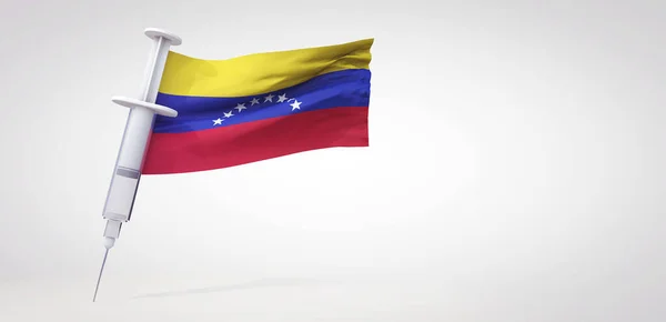 Seringa de imunização vacinal com bandeira venezuela. Renderização 3D — Fotografia de Stock