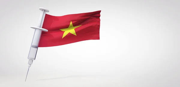 Jeringa de vacunación con bandera de Vietnam. Renderizado 3D — Foto de Stock