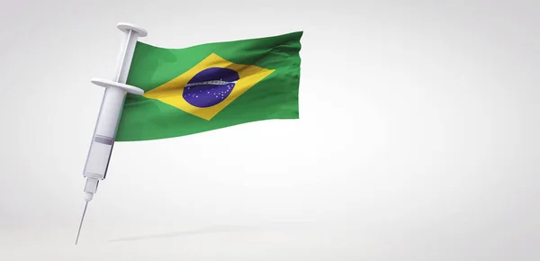 Seringa de vacinação com bandeira do brasil. Renderização 3D — Fotografia de Stock