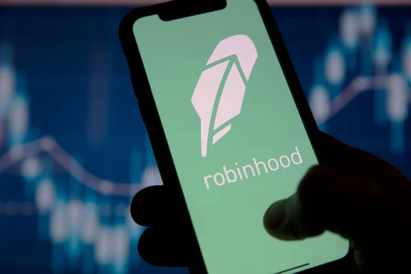 LONDRES, Reino Unido - Janeiro 2021: Robinhood aplicativo de investimento financeiro em um dispositivo móvel — Fotografia de Stock