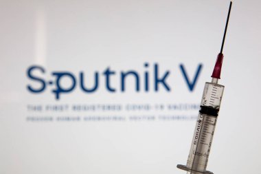 OXFORD, İngiltere - Şubat 2020: Sputnik V covid aşı logosu
