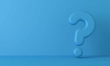 Mavi soru işareti arkaplanı. 3B Hazırlama